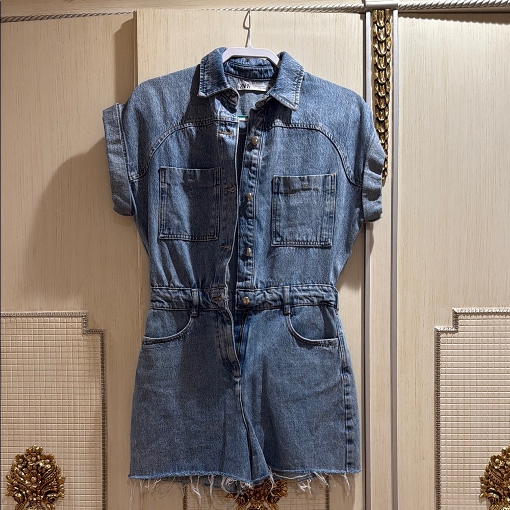 Zara Denim Short Sleeve Romper